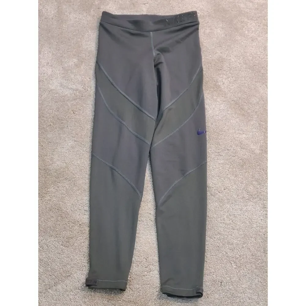Nike Pro Hyperwarm XS Gray Pants Purple‎ Swoosh